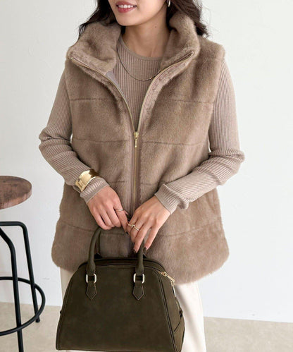 條紋絎縫毛絨馬甲