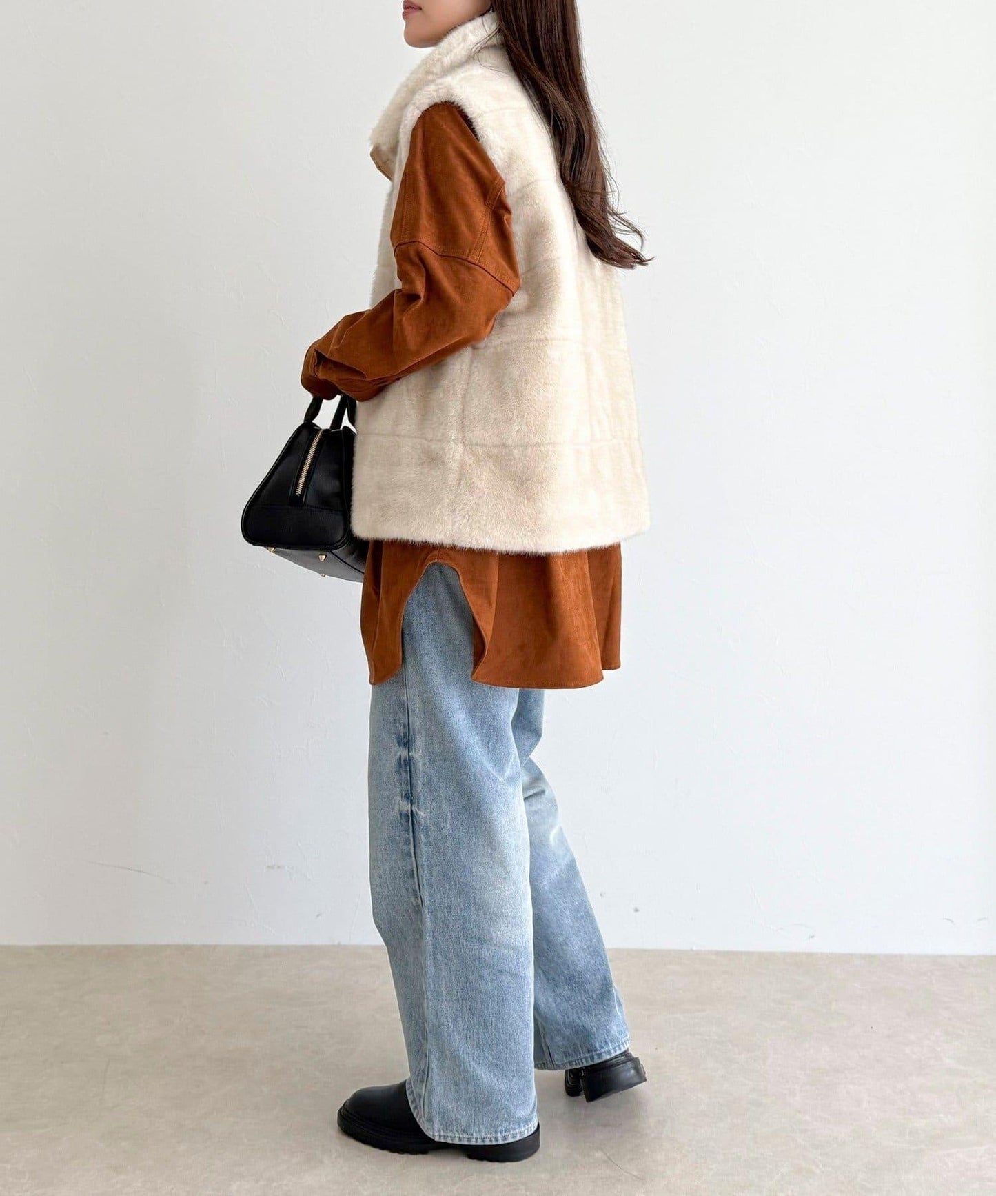 條紋絎縫毛絨馬甲