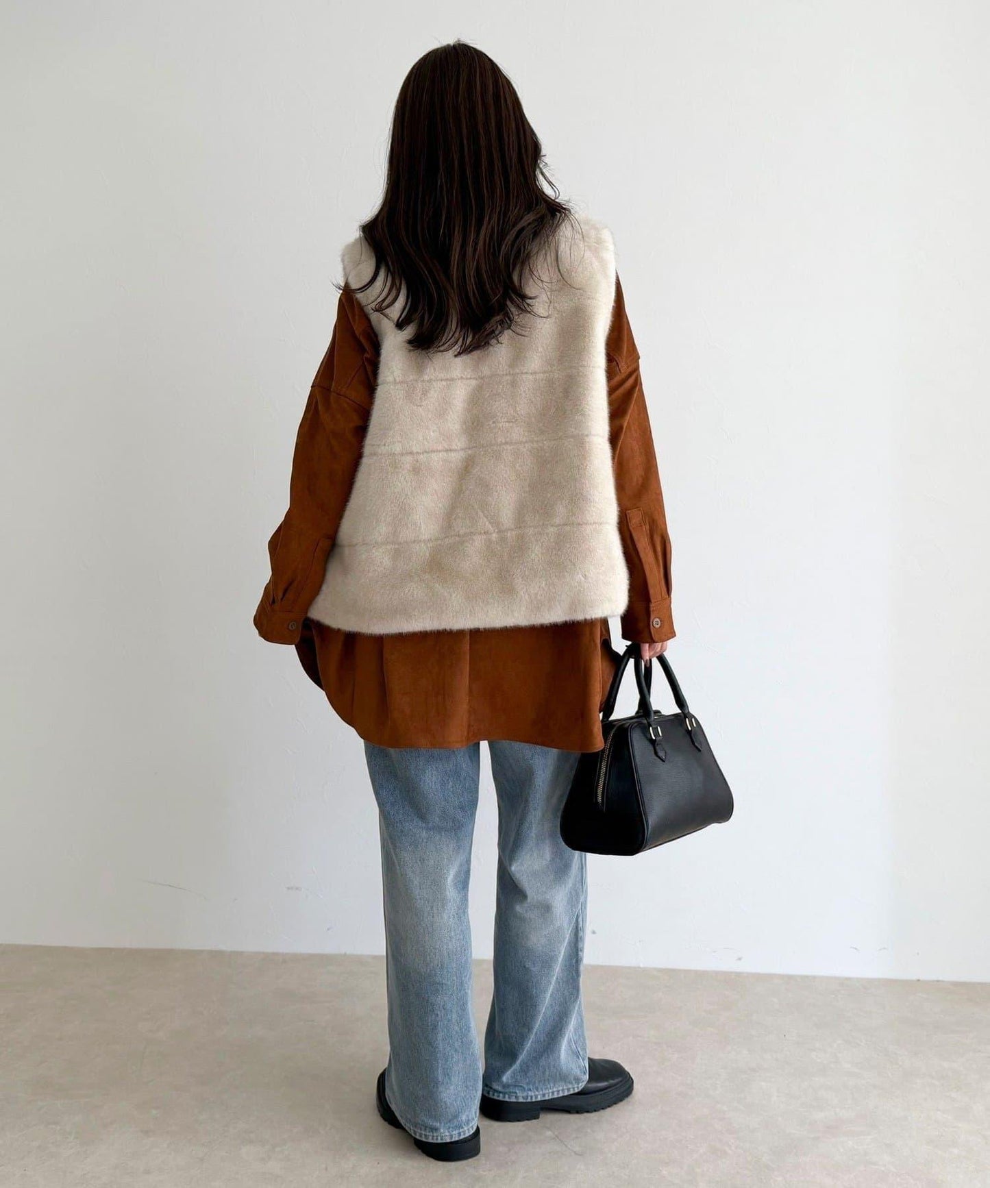 條紋絎縫毛絨馬甲