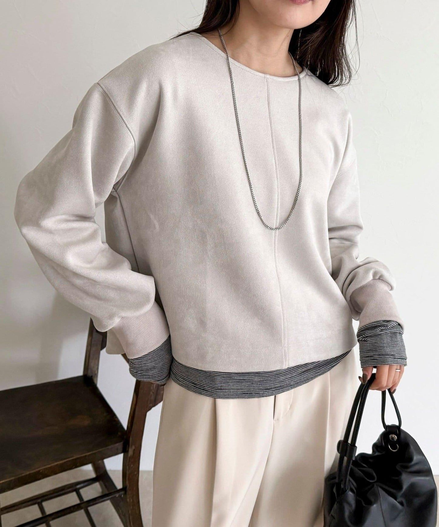 仿麂皮面料套頭衫