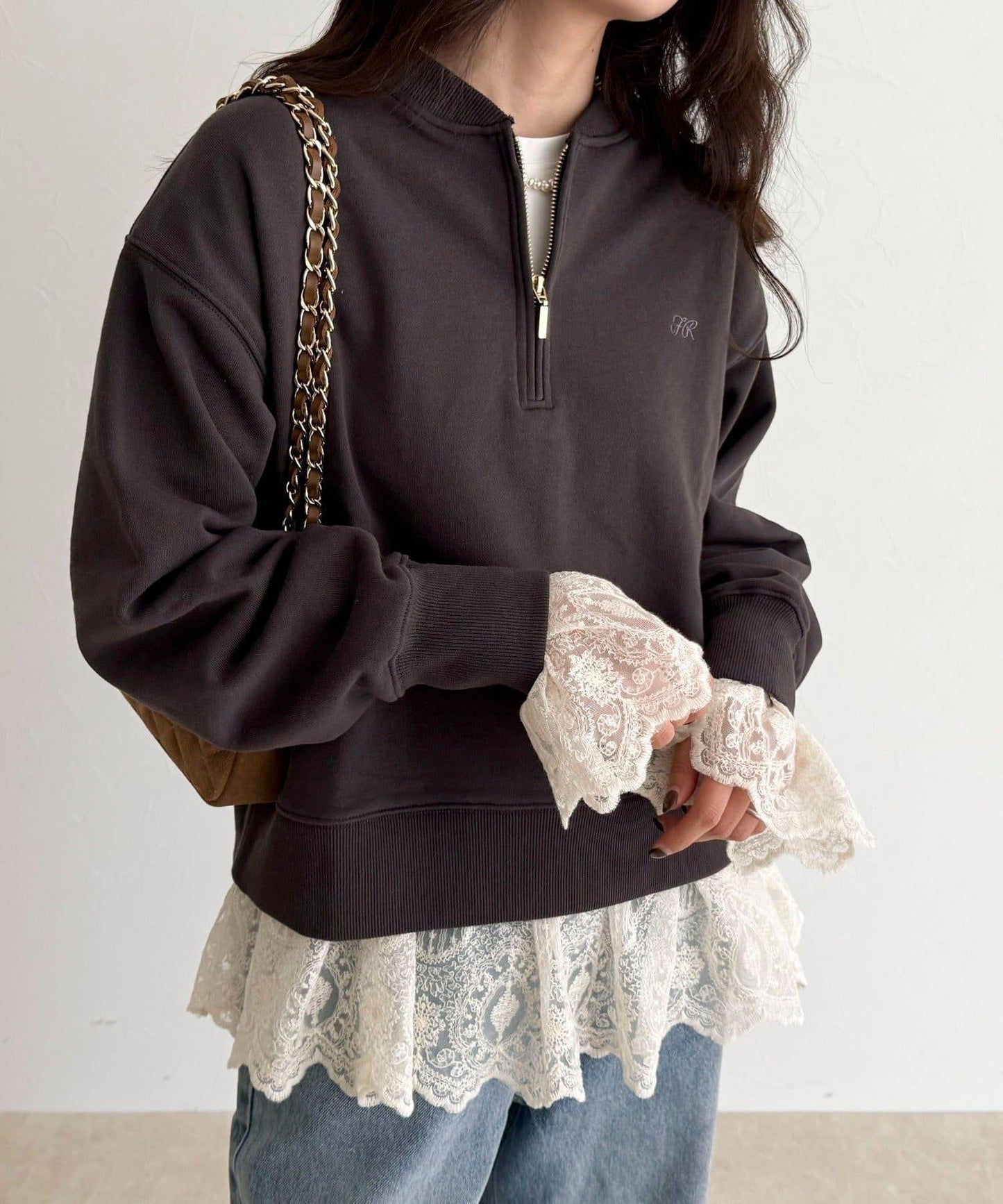 蕾絲拼接長袖T恤