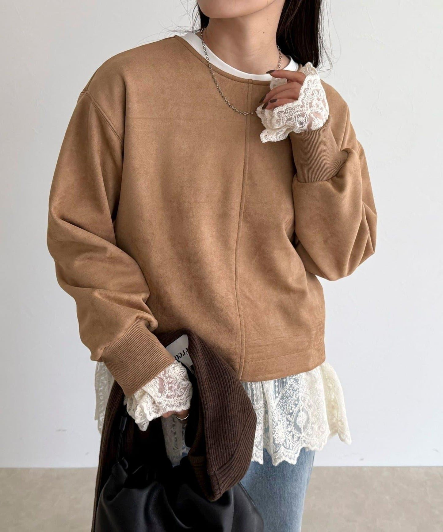 仿麂皮面料套頭衫