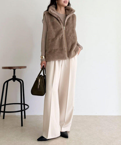 條紋絎縫毛絨馬甲