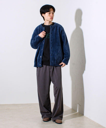 仿馬海毛絨感圓領開衫