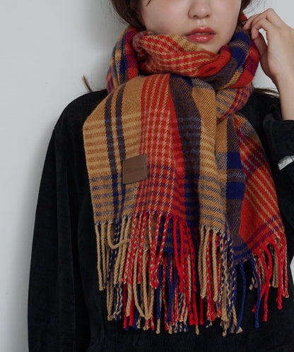 格紋流蘇圍巾