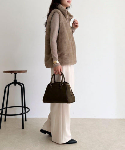 條紋絎縫毛絨馬甲