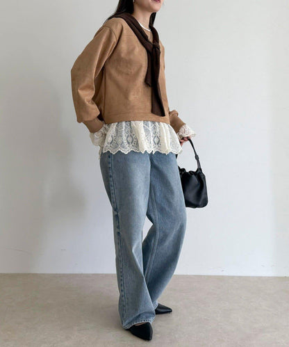 仿麂皮面料套頭衫