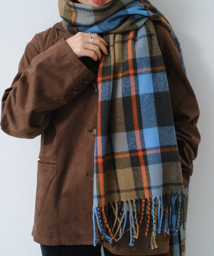 格紋流蘇圍巾
