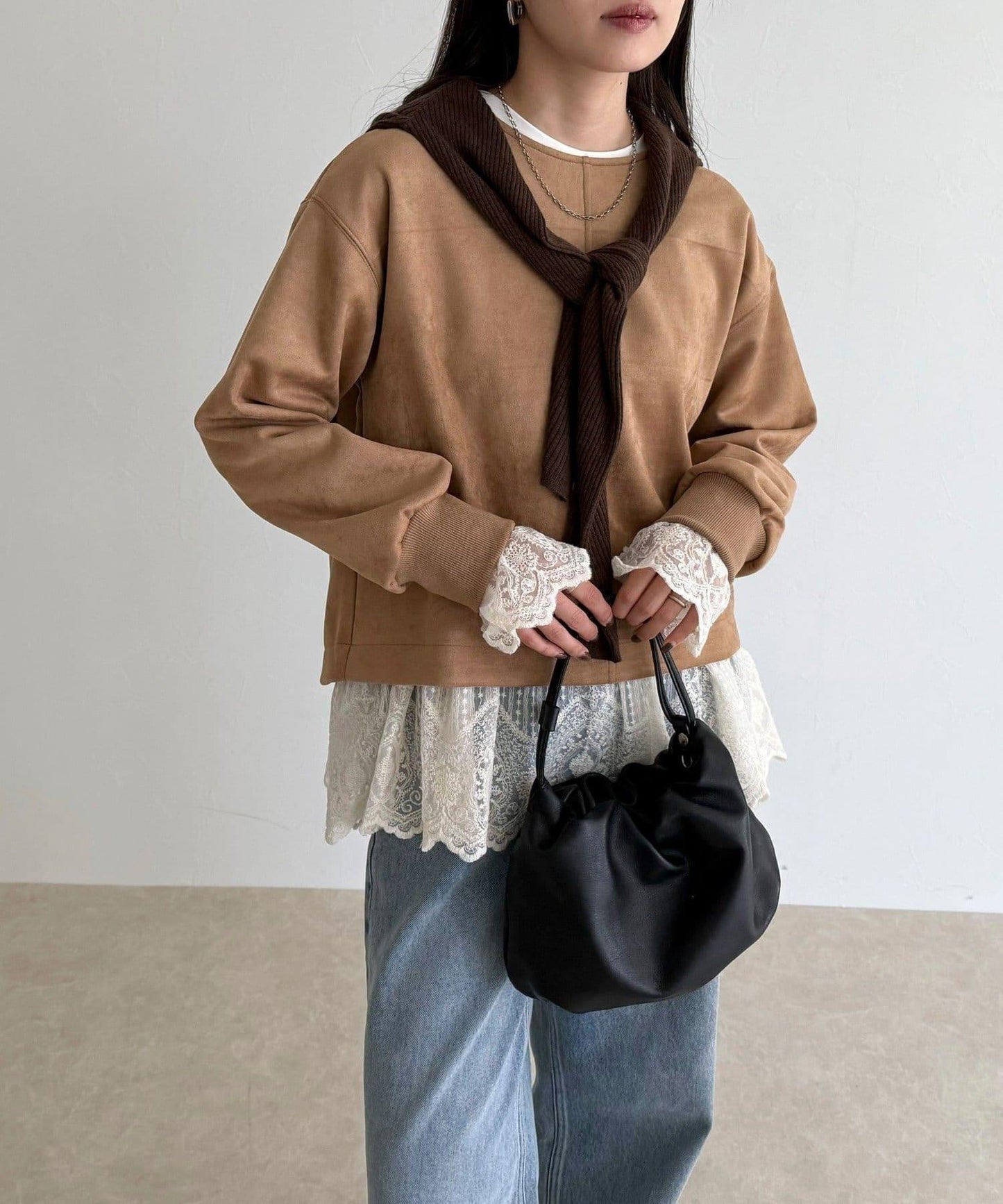 仿麂皮面料套頭衫