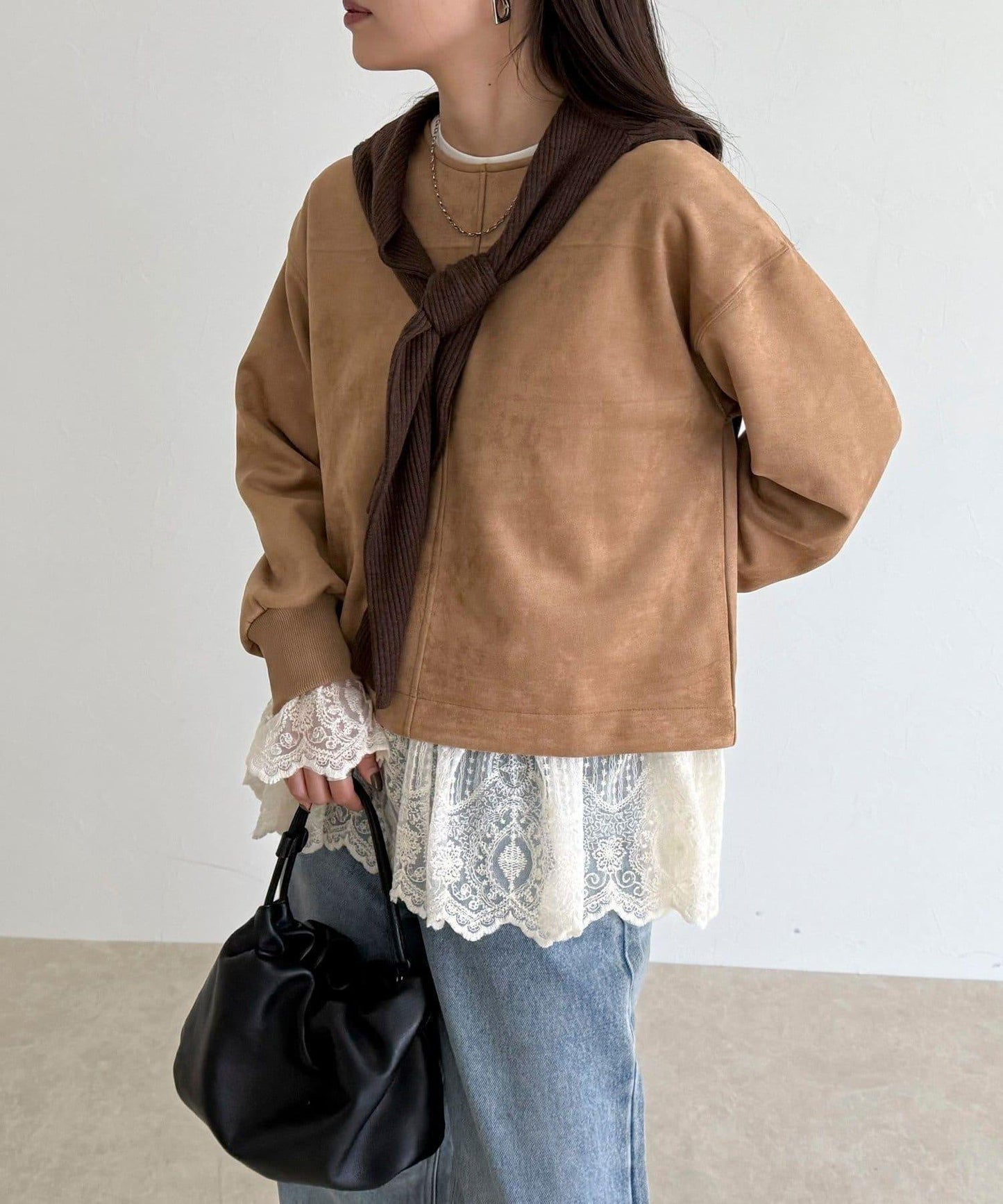 仿麂皮面料套頭衫