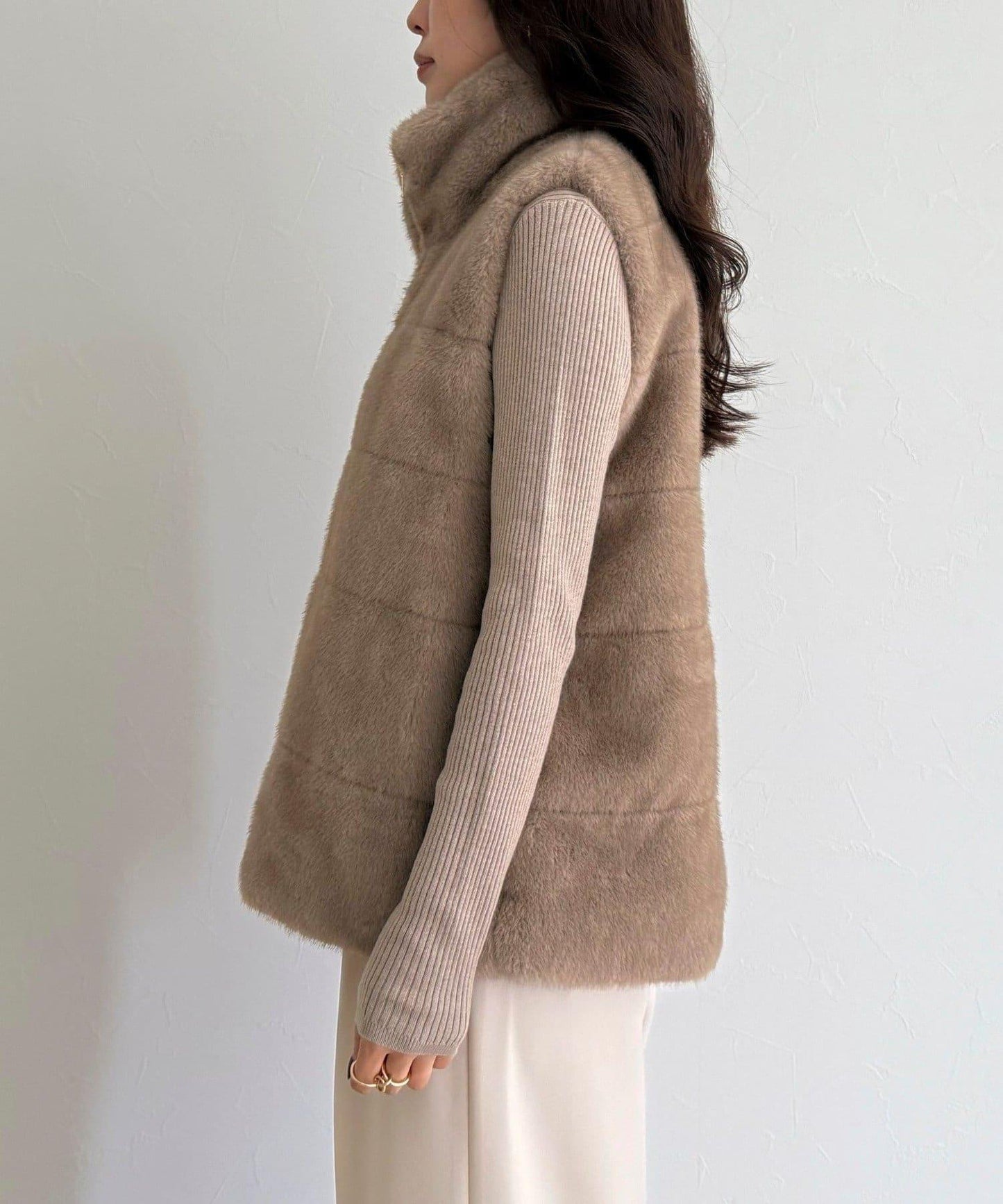 條紋絎縫毛絨馬甲