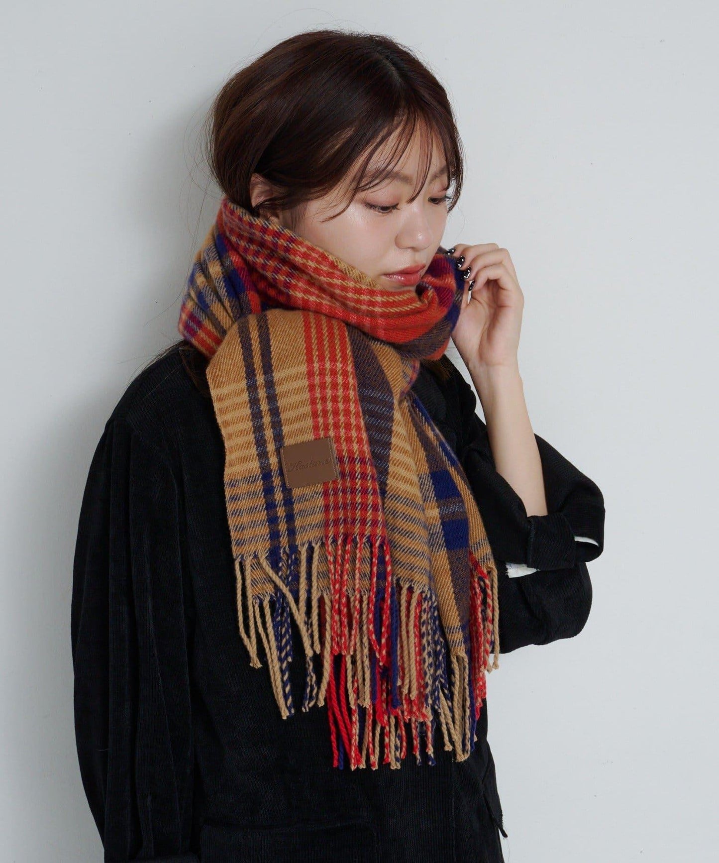 格紋流蘇圍巾