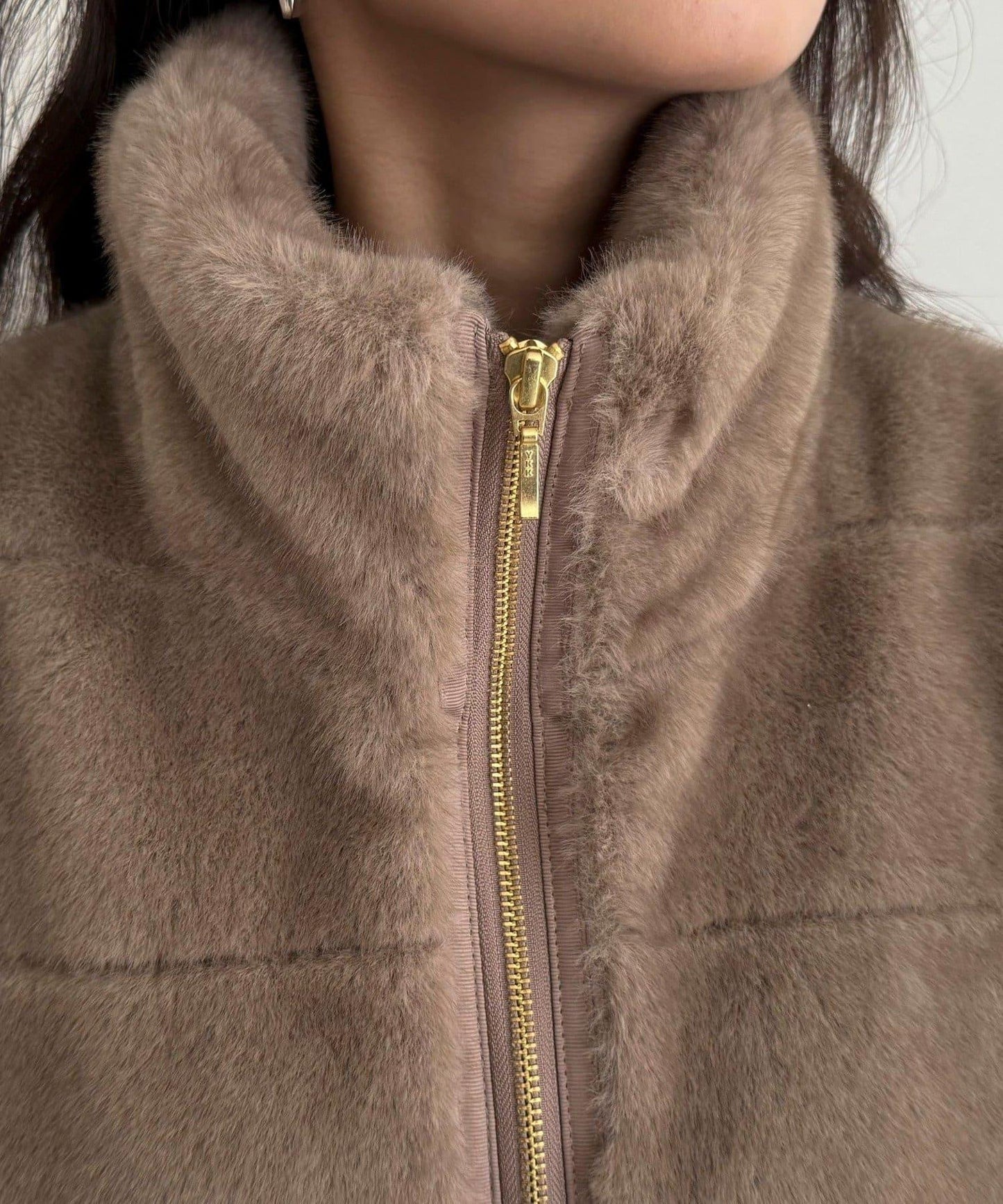 條紋絎縫毛絨馬甲