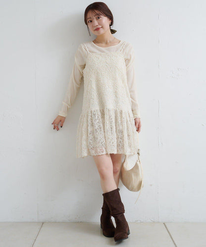 羽毛感蕾絲長款上衣