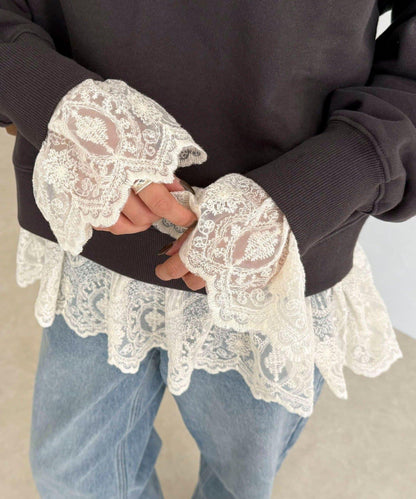 蕾絲拼接長袖T恤