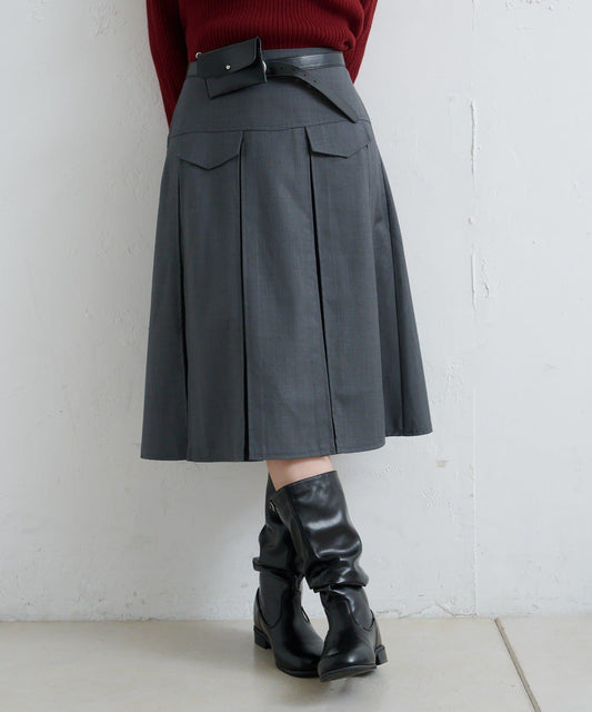 【Kastane】口袋百褶中長裙