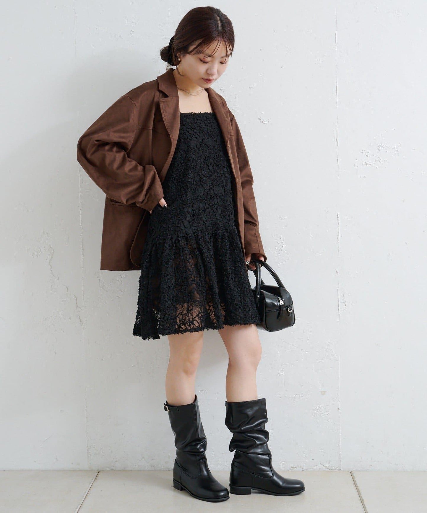 羽毛感蕾絲長款上衣