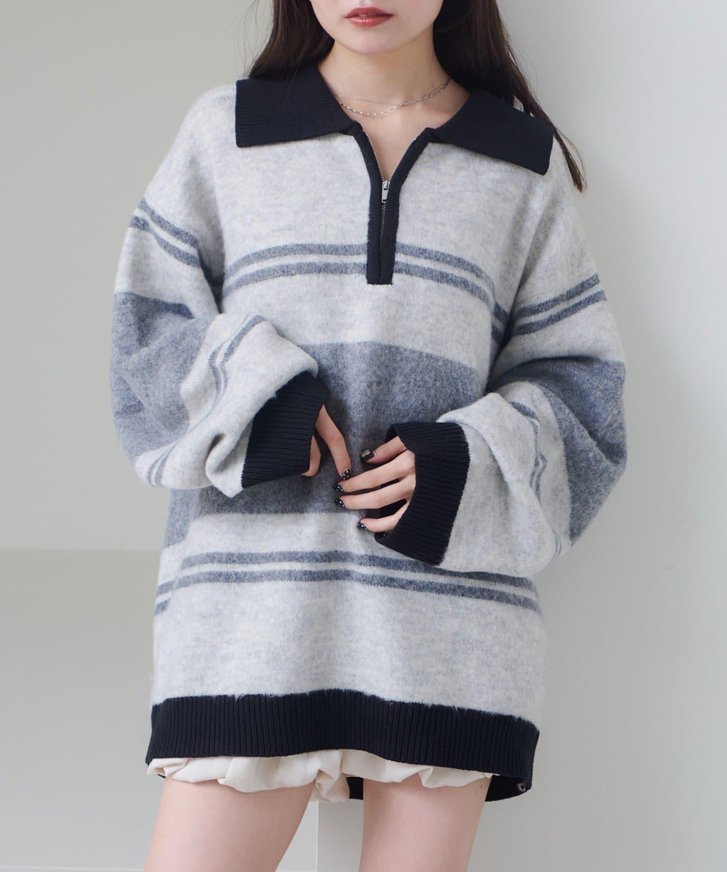 條紋拉鍊針織衫