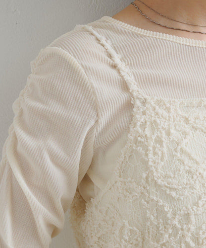 羽毛感蕾絲長款上衣