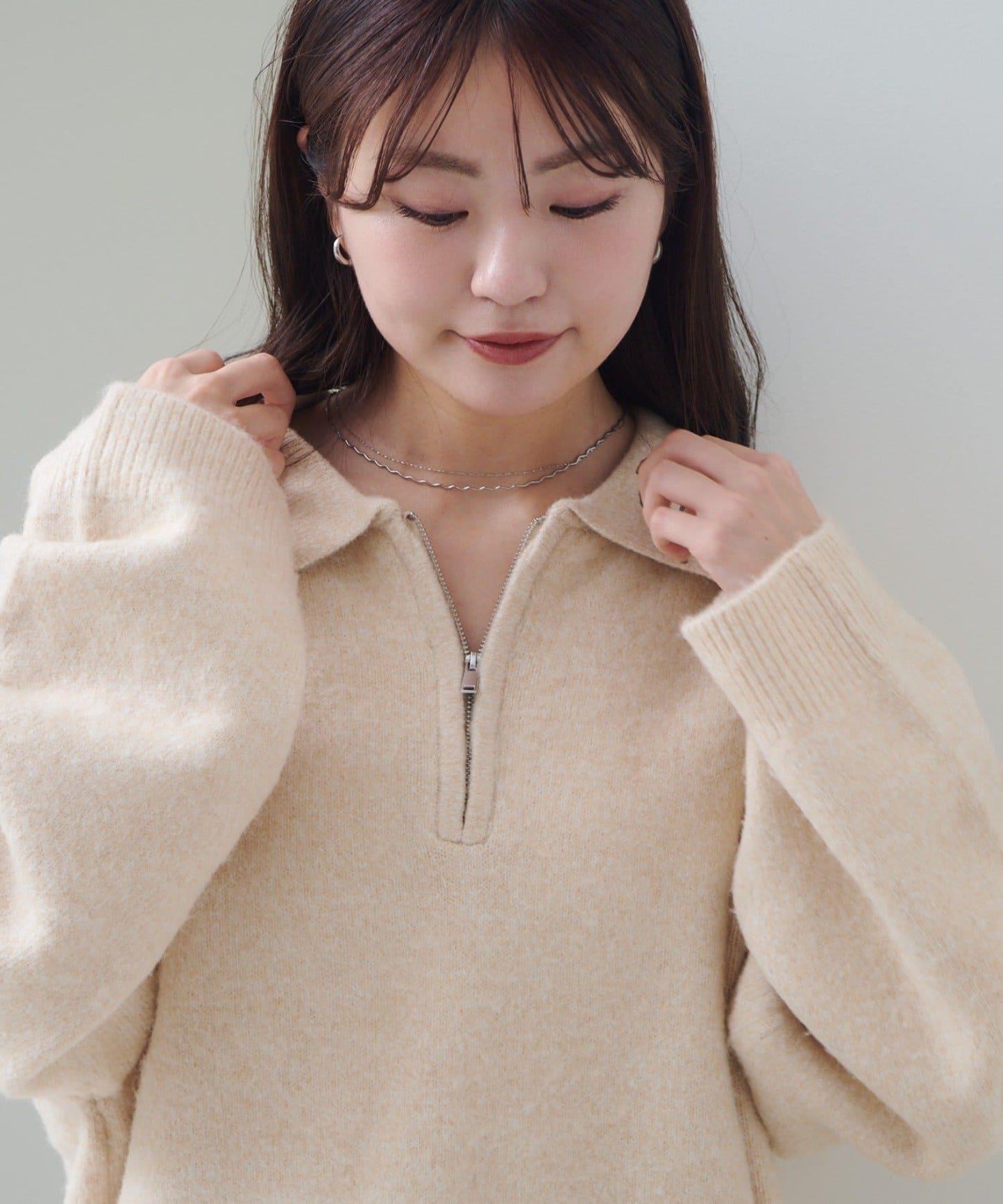 條紋拉鍊針織衫