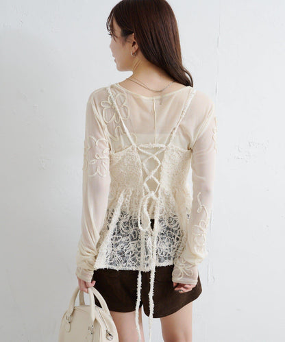 羽毛感蕾絲吊帶背心