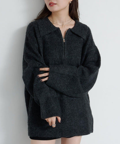 條紋拉鍊針織衫