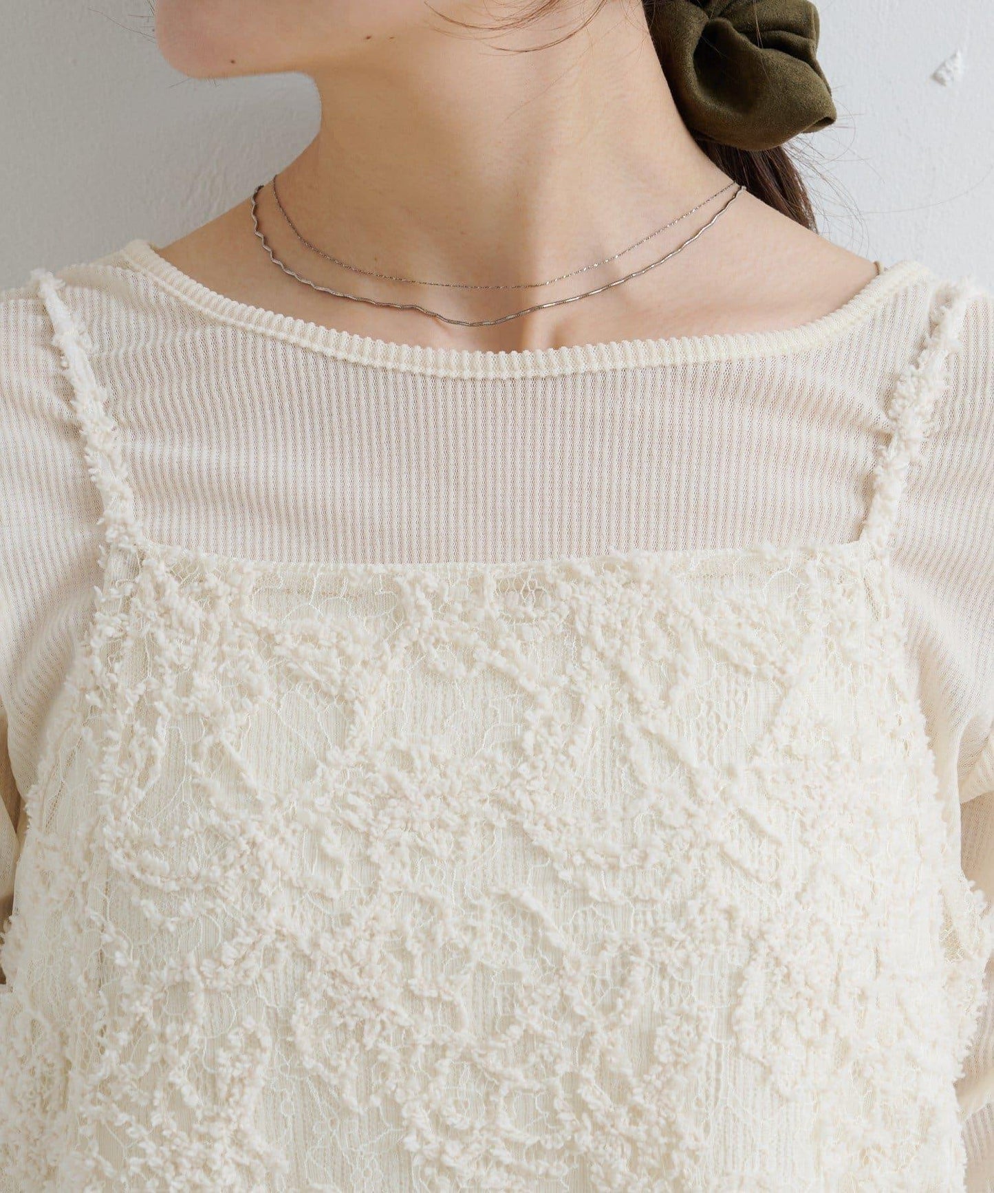 羽毛感蕾絲長款上衣