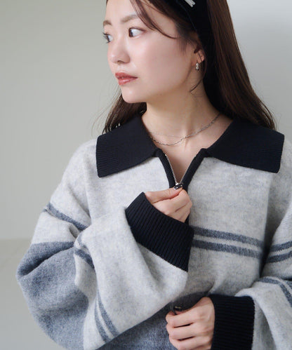 條紋拉鍊針織衫