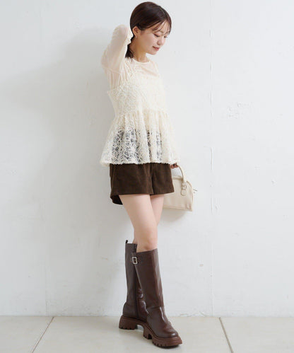 羽毛感蕾絲吊帶背心