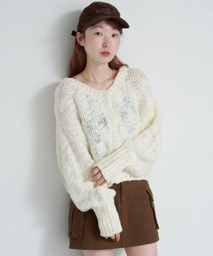 寬鬆粗線針織開衫