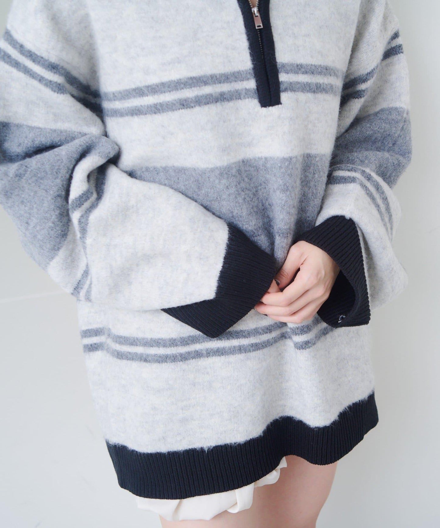 條紋拉鍊針織衫