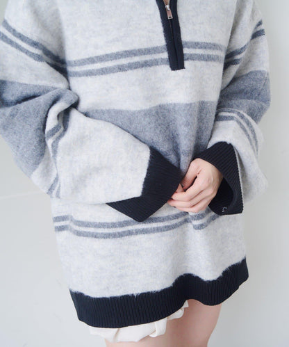 條紋拉鍊針織衫