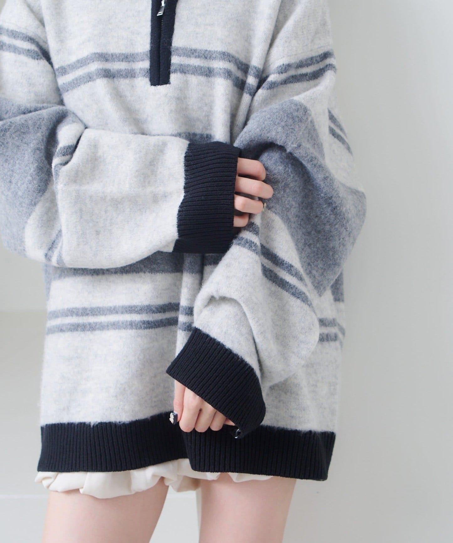 條紋拉鍊針織衫