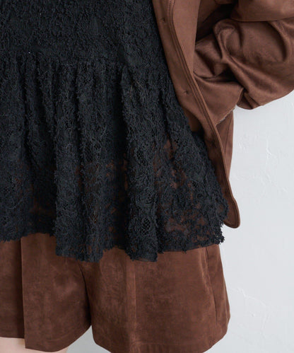 羽毛感蕾絲吊帶背心