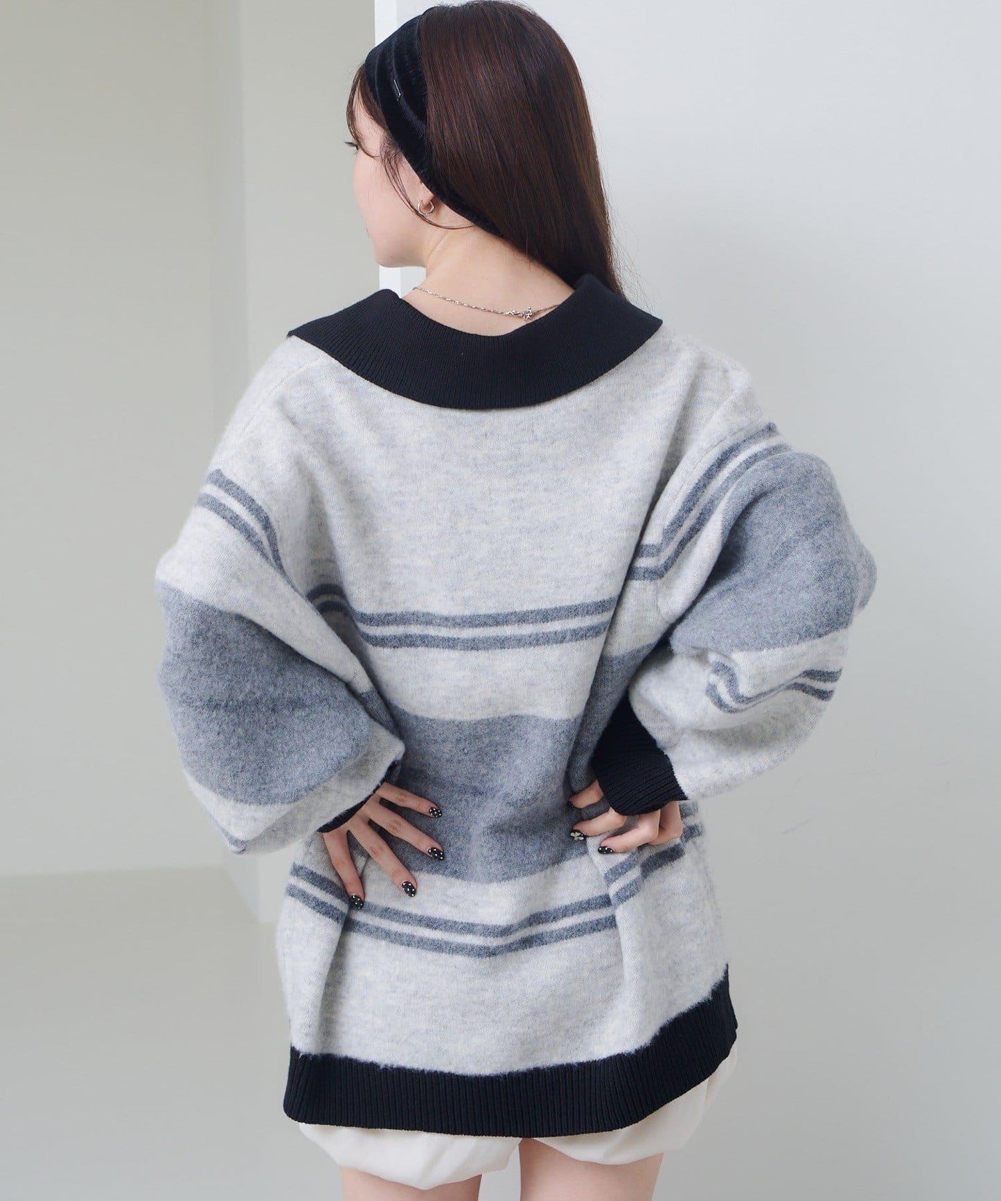 條紋拉鍊針織衫