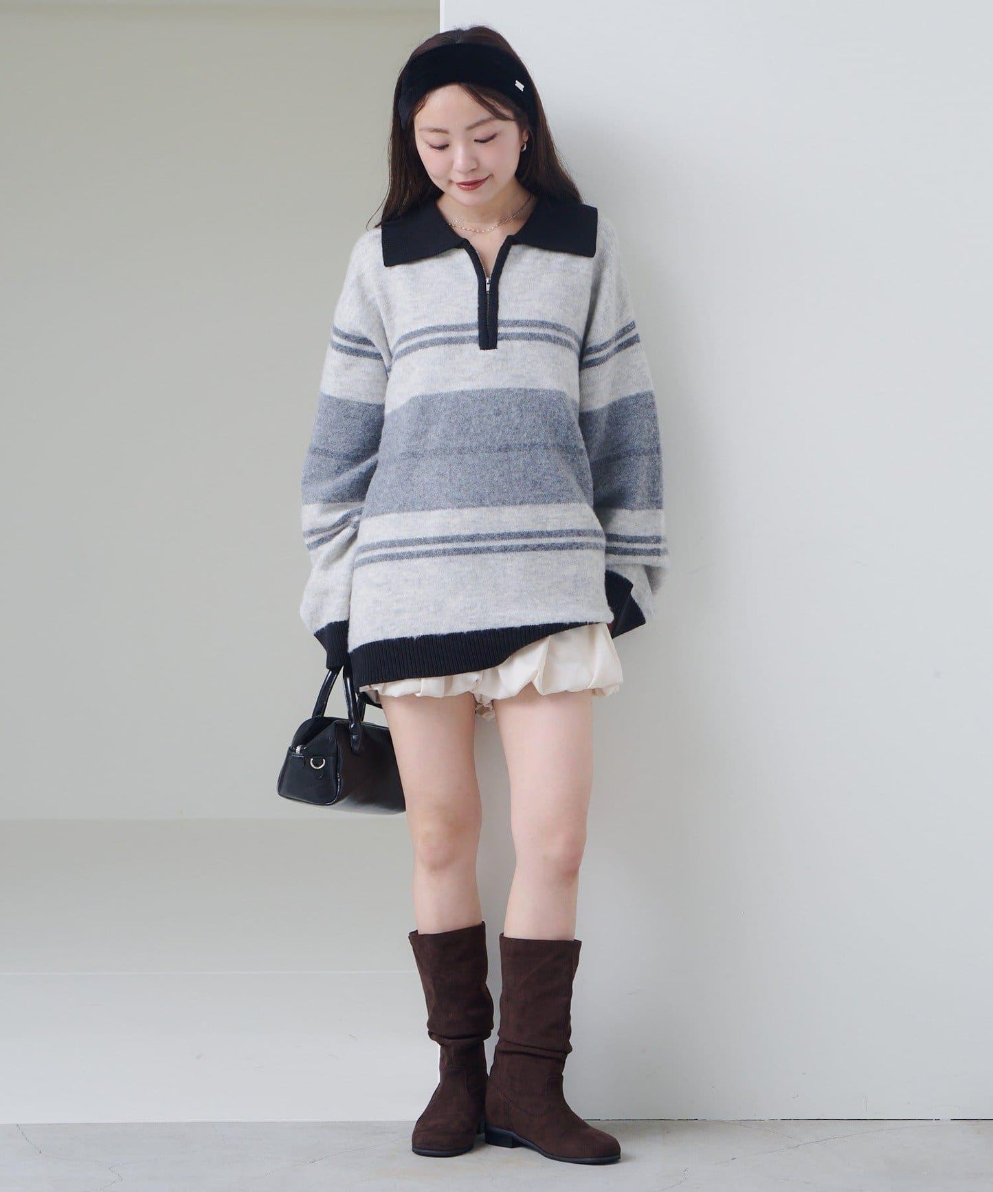 條紋拉鍊針織衫