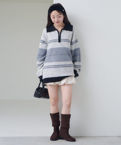 條紋拉鍊針織衫