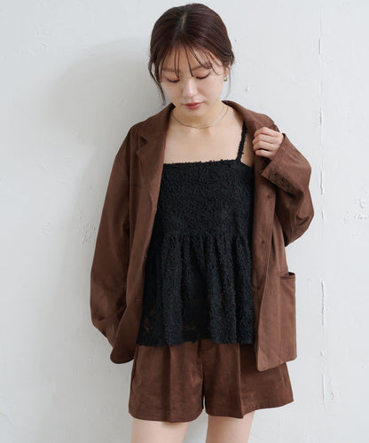 羽毛感蕾絲吊帶背心