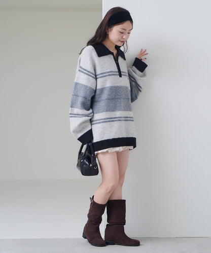 條紋拉鍊針織衫