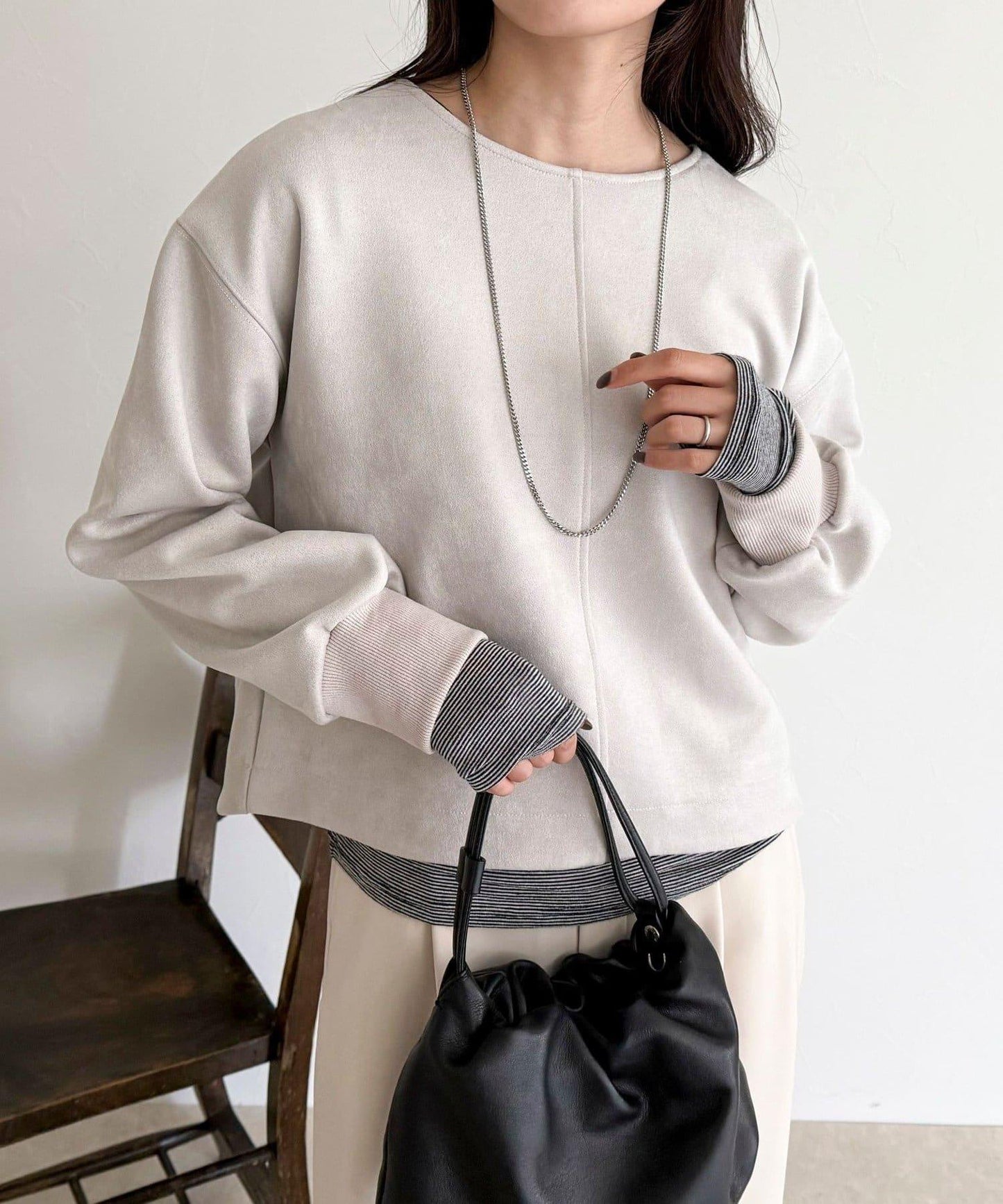 仿麂皮面料套頭衫