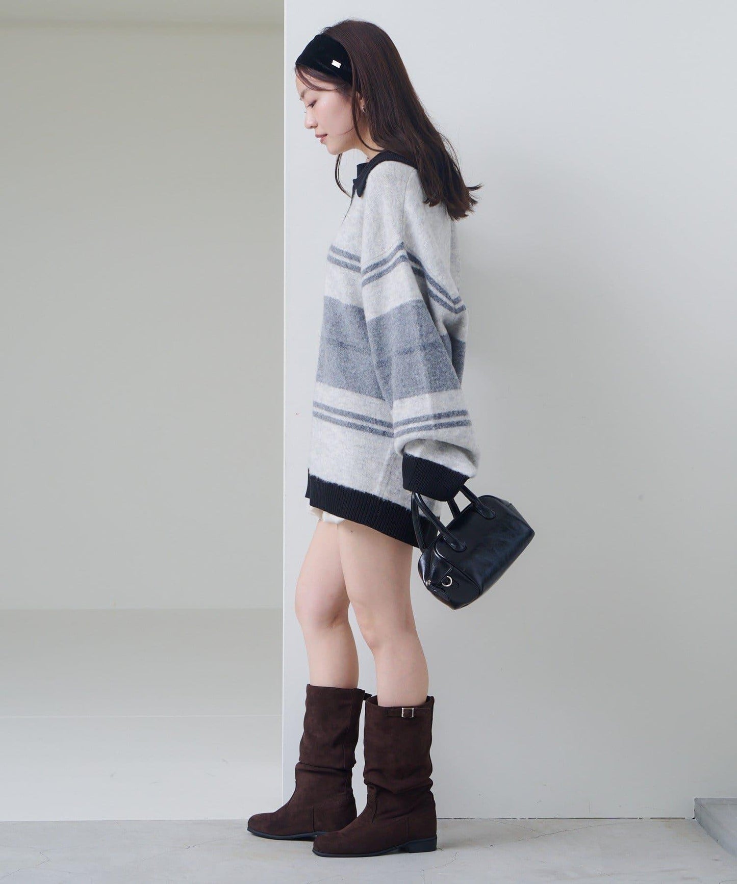 條紋拉鍊針織衫