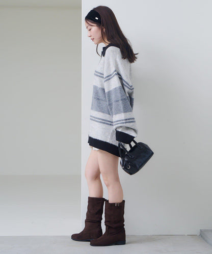 條紋拉鍊針織衫