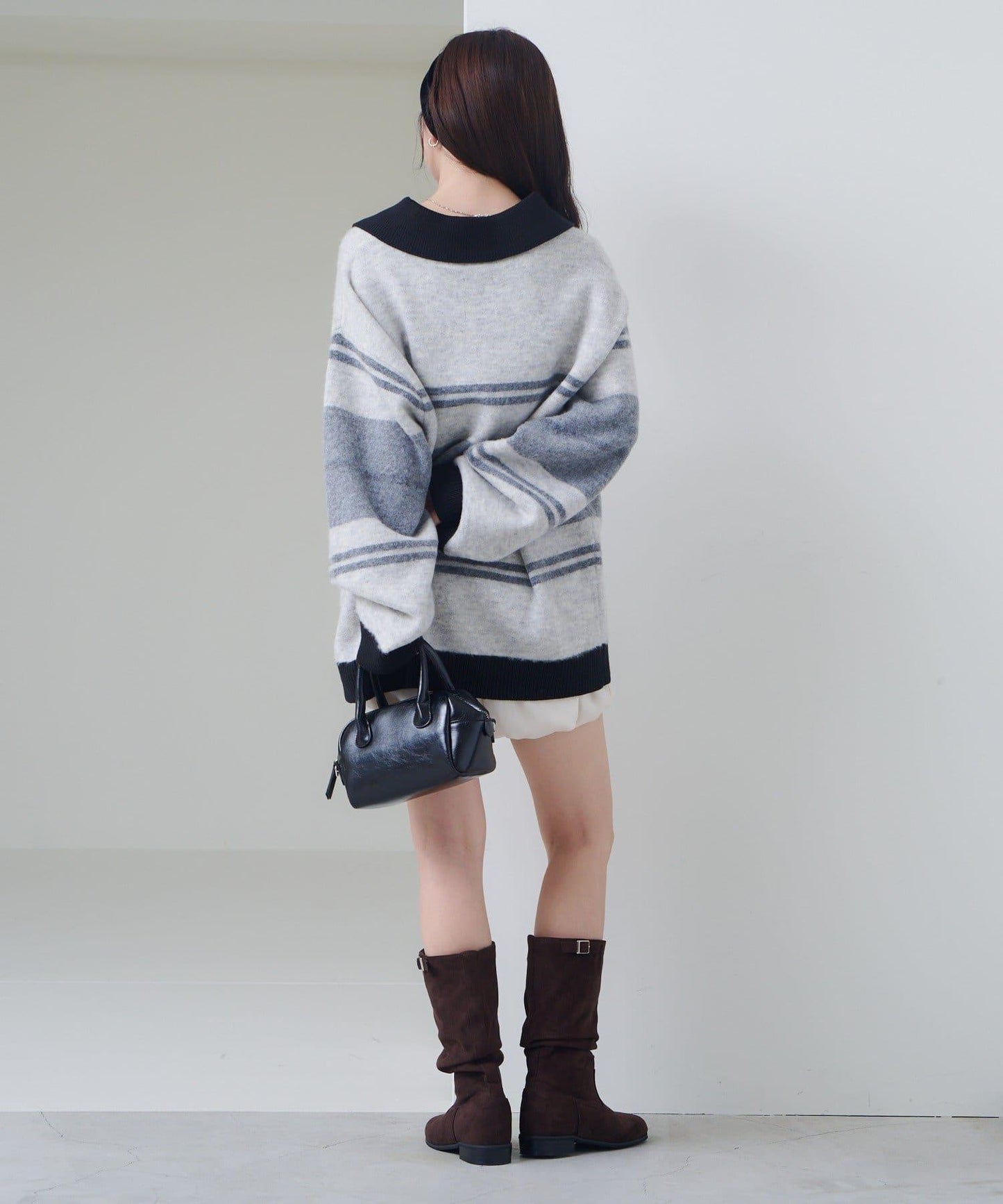 條紋拉鍊針織衫