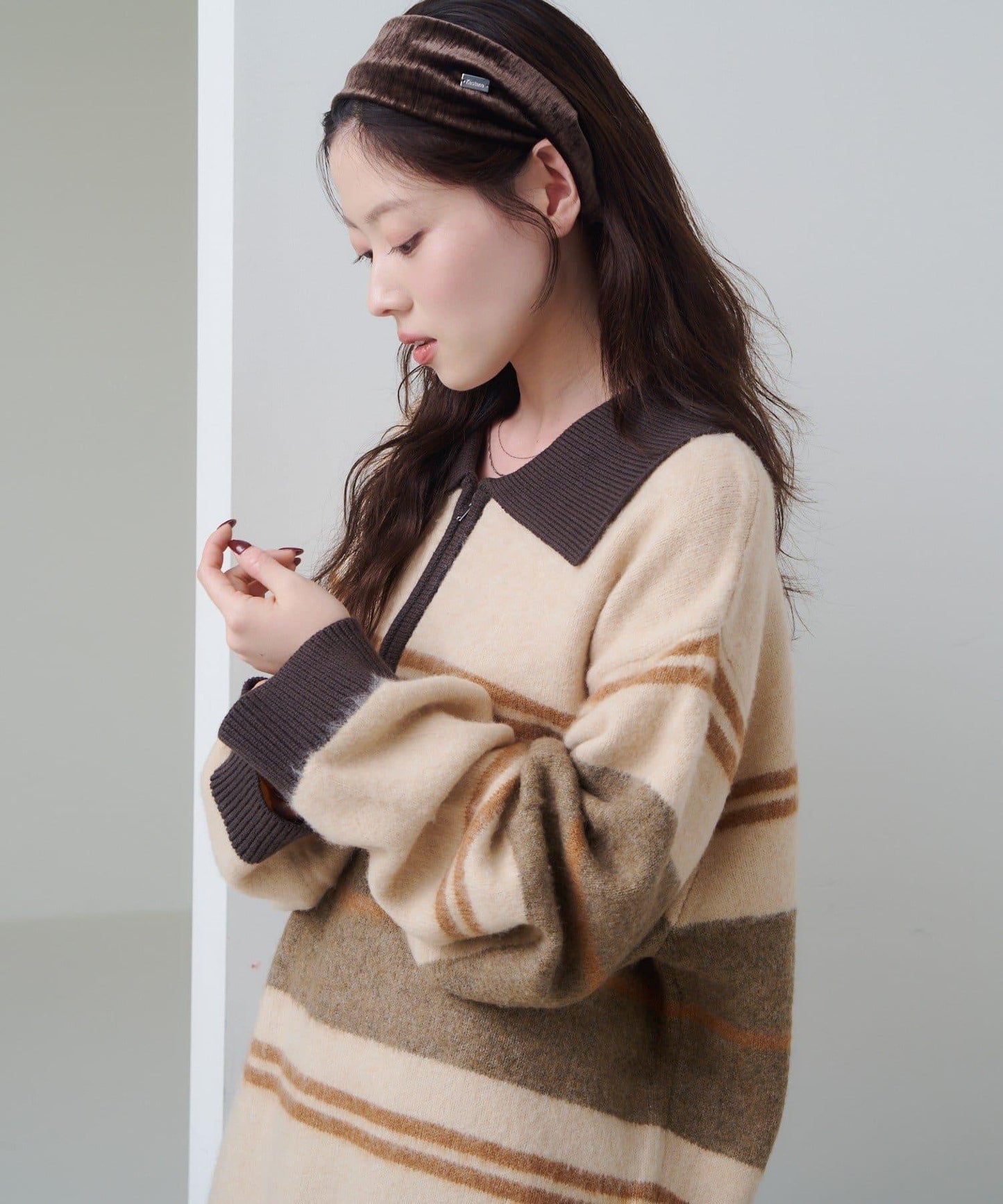 條紋拉鍊針織衫