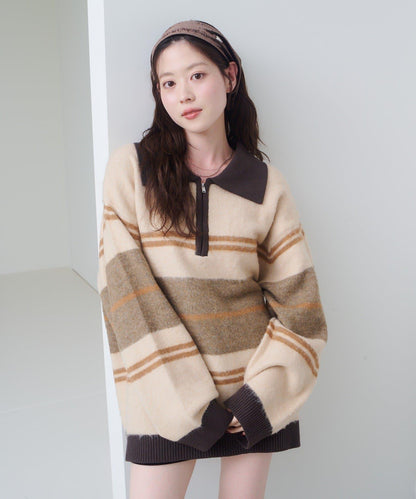 條紋拉鍊針織衫