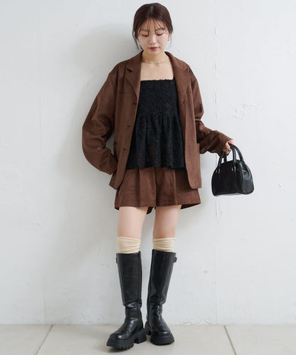 羽毛感蕾絲吊帶背心