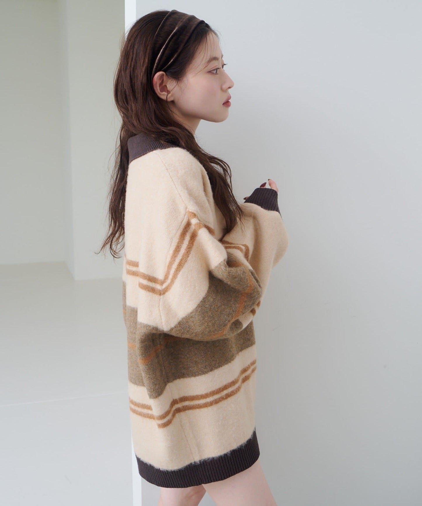 條紋拉鍊針織衫