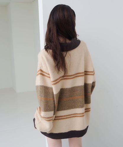 條紋拉鍊針織衫