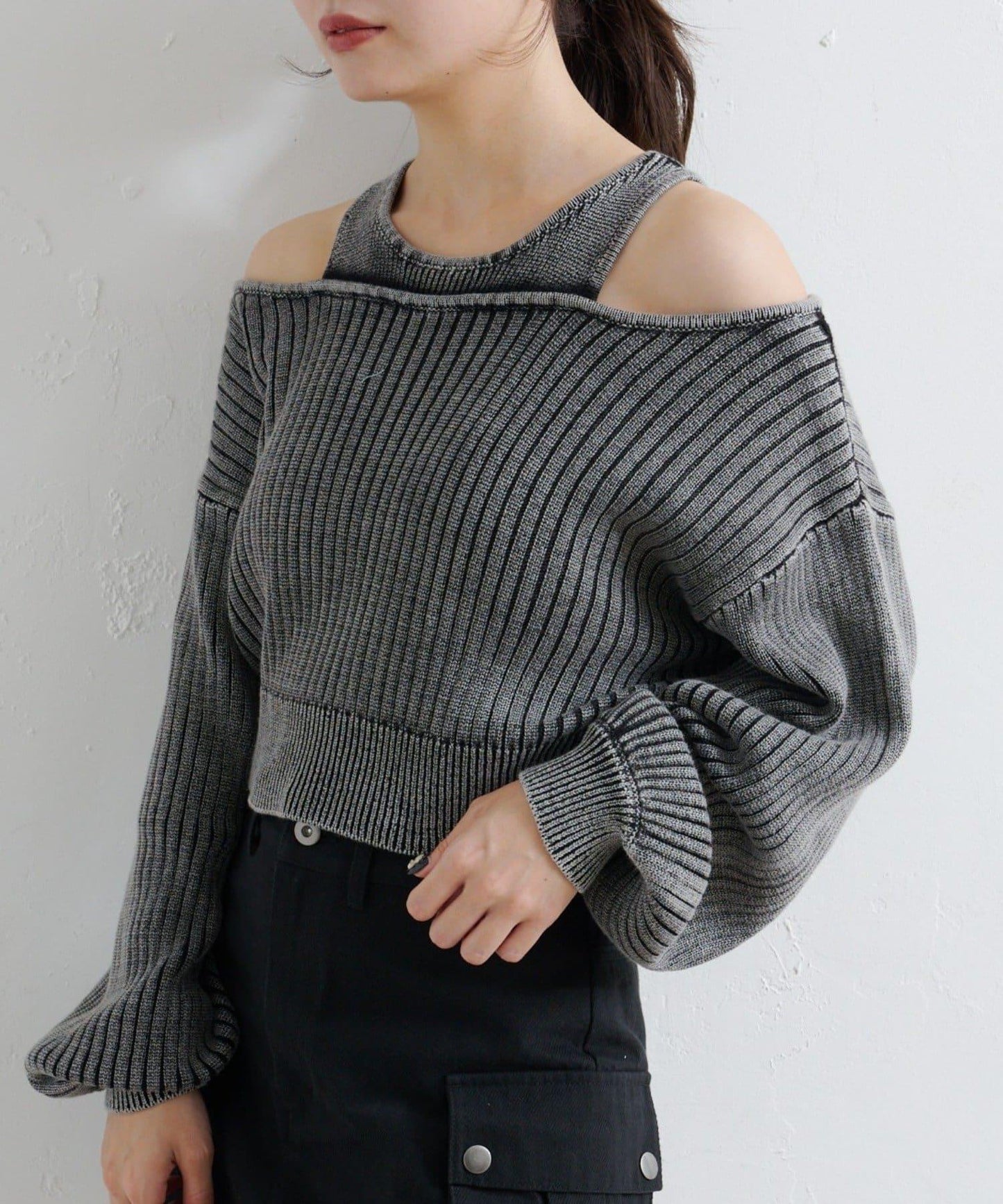 【Kastane】雙面染色露肩背心針織衫