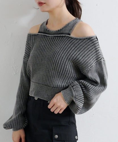 【Kastane】雙面染色露肩背心針織衫